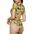 thumbnail image 3 of KLL Women 's Crew Neck Bodysuit Jumpsuits Ethnic African Print Short onesies Stretch T Shirts, 3 of 7