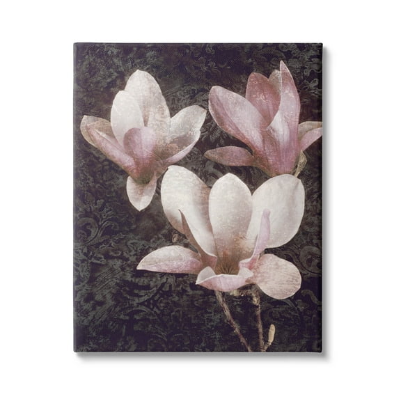 Vintage Pink Blooms Damask Pattern Botanical & Floral Graphic Art Gallery Wrapped Canvas Print Wall Art