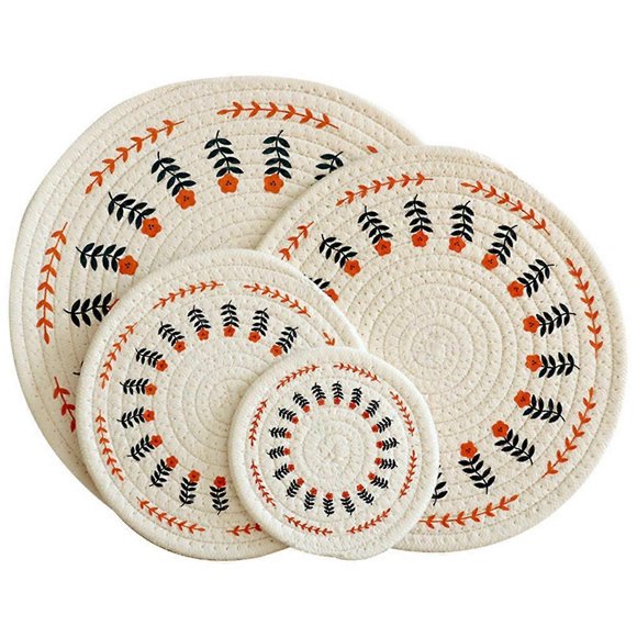 4 piezas de almohadillas aislantes redondas de algodón tejido grueso, mantel individual estampado, posavasos, flores