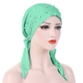 thumbnail image 2 of Beaded Stretch Turban Hat for Women - Elegant Indian Style Muslim Hijab Cap with Pearl Embellishments, Soft Breathable Double-Layer Head Wrap, Casual Sport & Religious Headscarf Green, 2 of 3