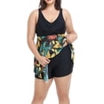 thumbnail image 5 of hirigin Women Plus Size 2 Pieces Tankini Swimsuits Leaves Floral Print Patchwork V-Neck Tops and High Waist Shorts Bottoms Bikini Set, 5 of 9