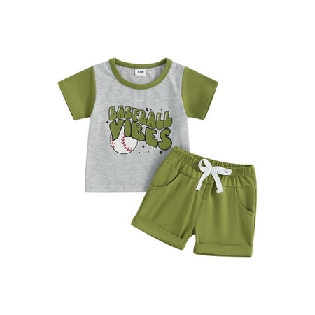 

Qtinghua Newborn Baby Boys Shorts Set Short Sleeve Letters Baseball Print T-shirt with Elastic Waist Shorts Summer Outfit