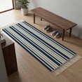 thumbnail image 5 of Area Rug with Tassels 2' x 5', Navy Blue Gray Stripe Kitchen Runner Rug for Hallway Bedroom Throw Rugs, Modern Minimalist Style Soft Door Mat for Bathroom Entrance Living Room, 5 of 9
