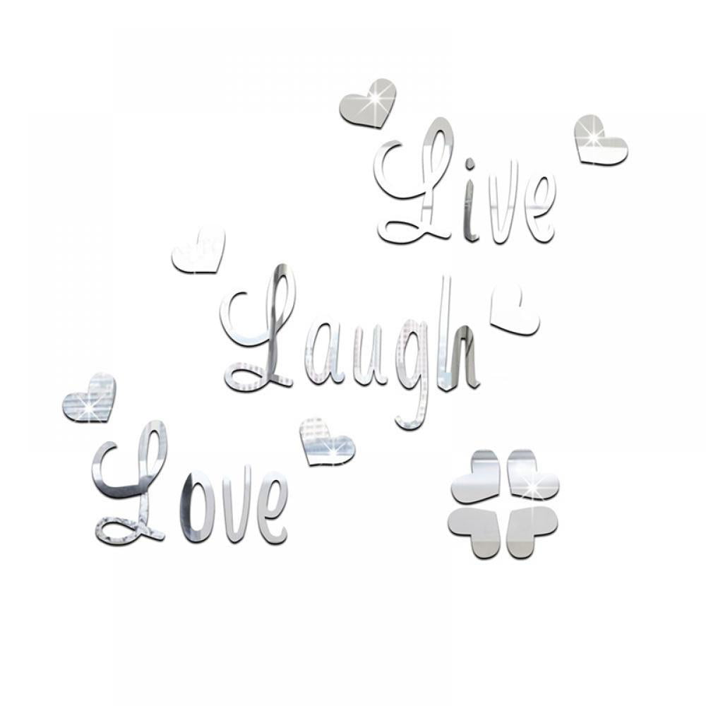 DIY Silver Love Live Laugh Heart Mirror Combination 3D Mirror Wall Stickers Home Decoration Silver Love Live Laugh Heart