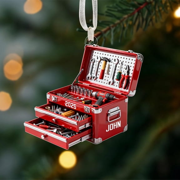 Personalized Toolbox Christmas Ornament, Custom Name Mechanic Gift, Carpenter DIYer Ornament, Tool Lover Holiday Gift for Dad, Handyman Xmas Decor