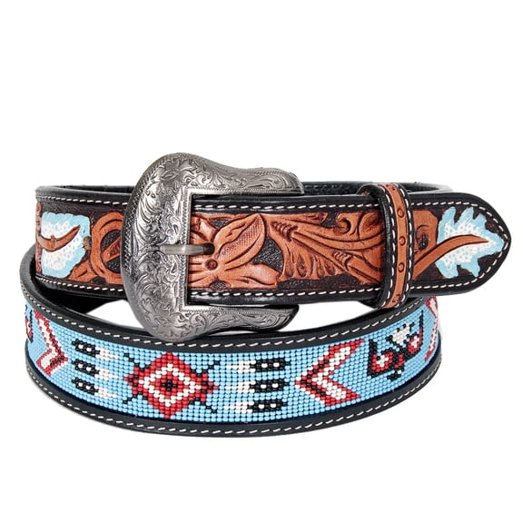 Bar H Equine Hand Carved Western Leather Belt Men Women Beaded EX Large
