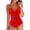 Red, variant on Swimsuit Women One Piece V Necks Tummy Control Ruched Swimwear Halter Bathing Suit