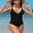 Black, variant on Womens V Neck One Piece Swimsuit Double Straps Monokini Swimsuits Tummy Control Swimwear