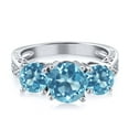 thumbnail image 2 of Gem Stone King 2.40 Ct Round Swiss Blue VS Topaz 925 Sterling Silver 3-Stone Ring, 2 of 4