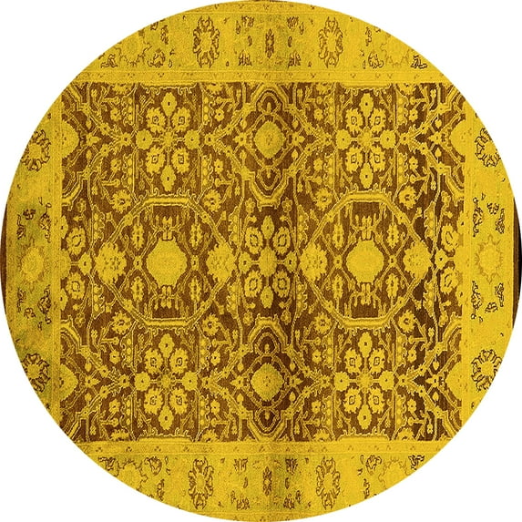 Ahgly Company Indoor Round Oriental Yellow Industrial Area Rugs, 4' Round