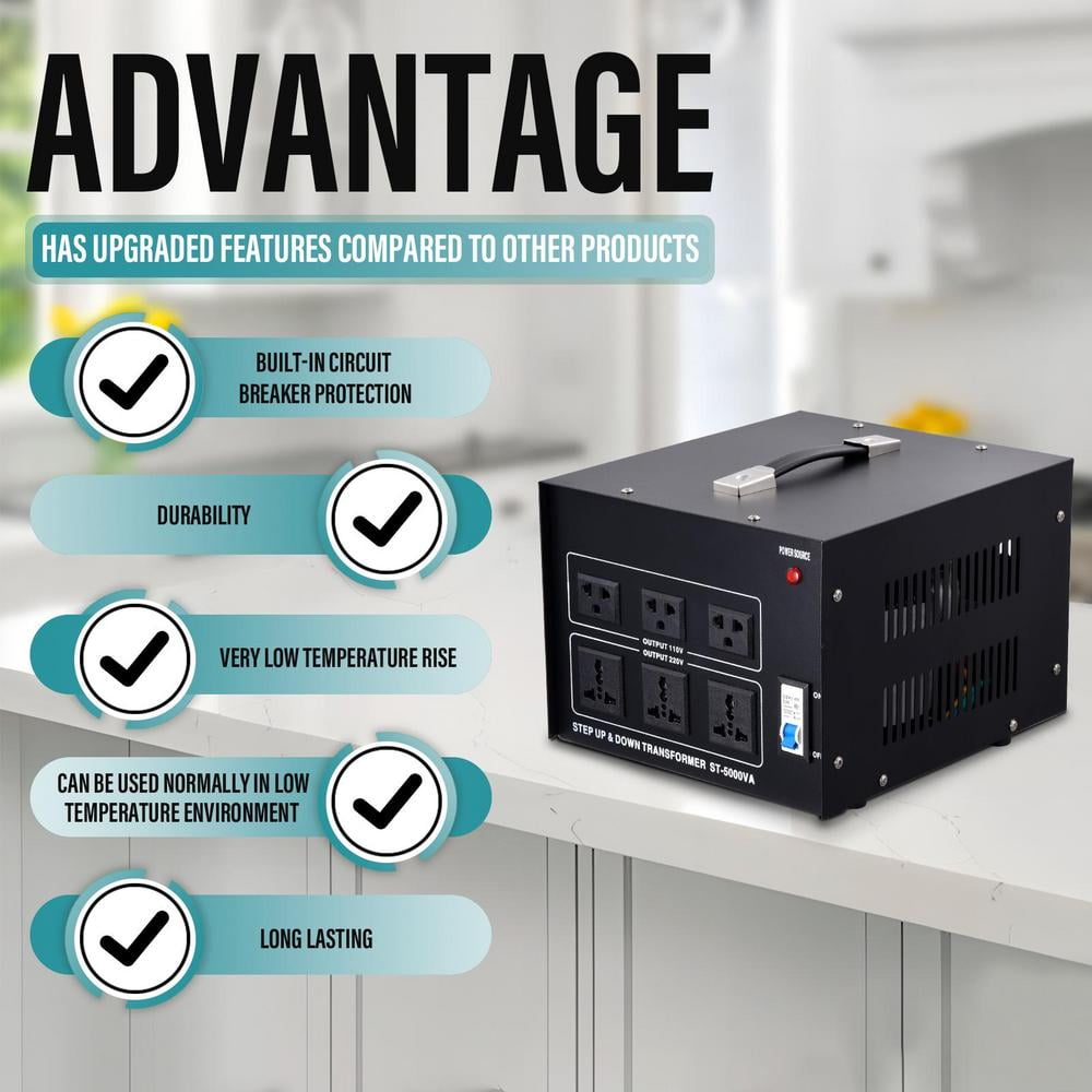 XIANERS 5000W Voltage Transformer Power Converter(110V to 220V, 220V to 110V) Step Up/Down Converter 110/120 Volt - 220/240 Volt with 6 Plugs