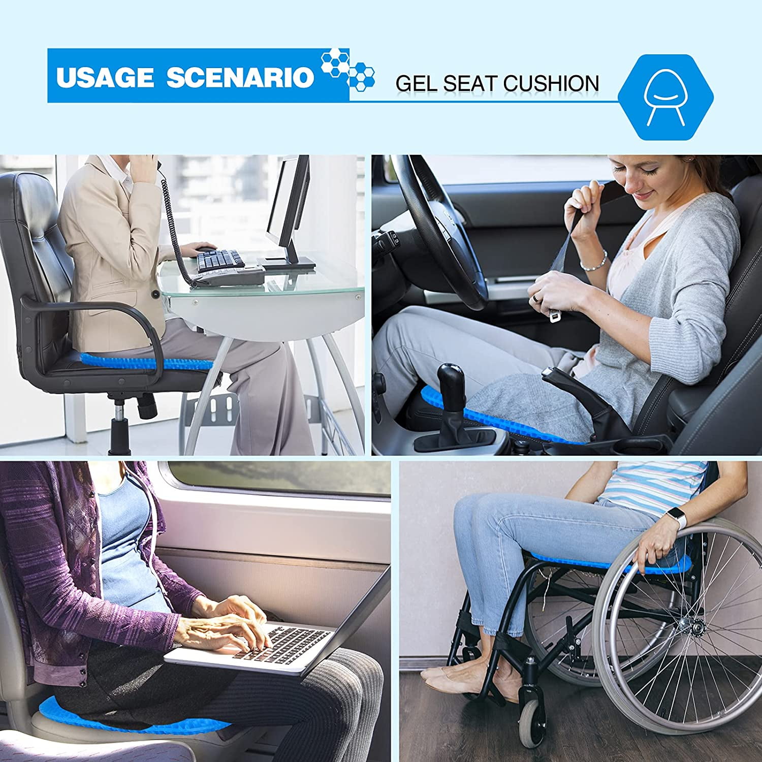 Fencesmart Gel Seat Cushion, Breathable Honeycomb Design Pressure Relief  Sitting Cushion for Home Office Desk Chair Car Wheelchair 