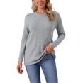 thumbnail image 1 of Suéter de punto de cable acogedor para mujer Inspire Chic de otoño e invierno, pulóver de ajuste holgado, cuello redondo casual, talla XL, gris, 1 of 6