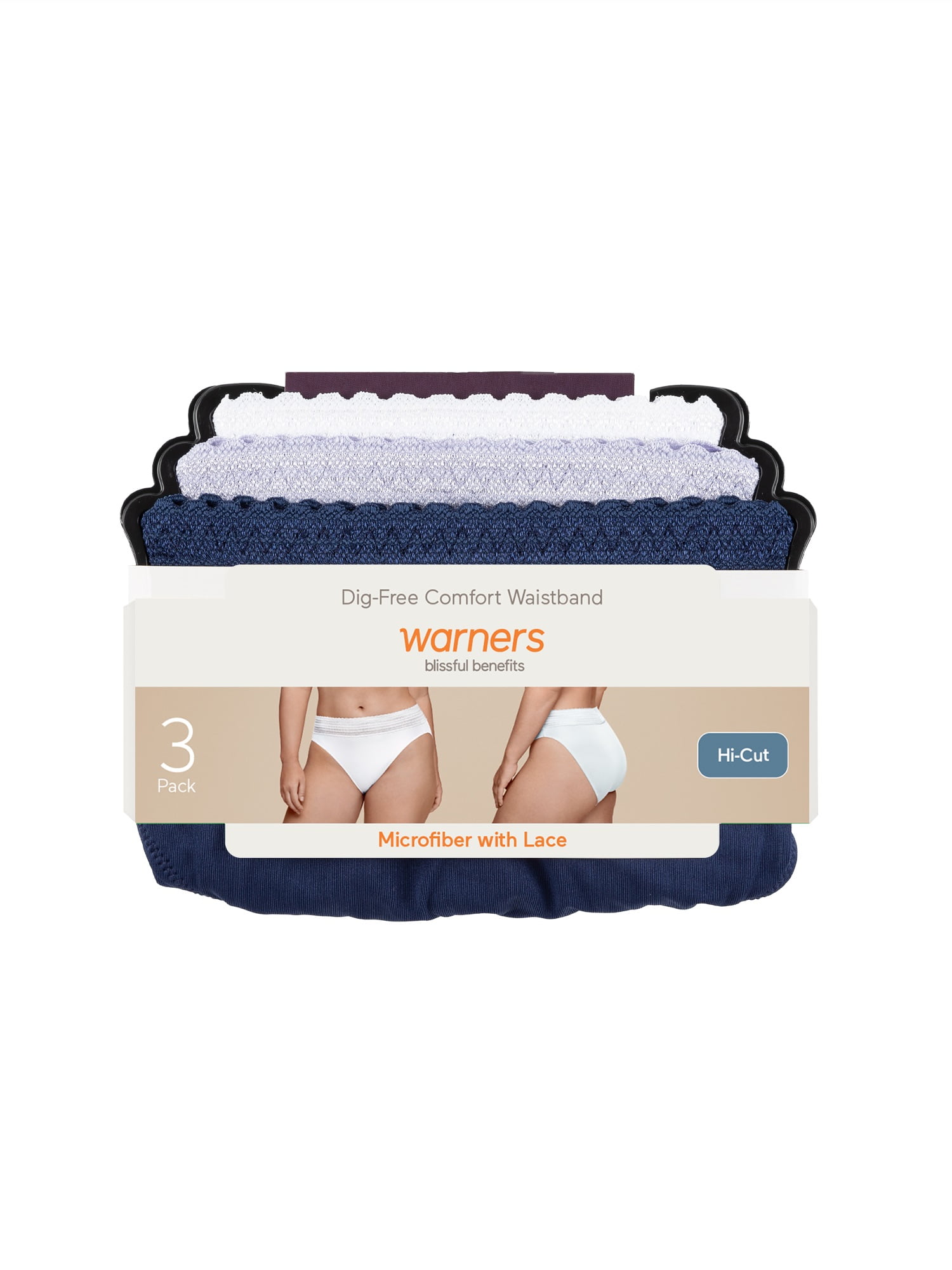 Warners® Blissful Benefits Dig-Free Comfort Waistband with Lace Microfiber Hi-Cut 3-Pack 5109W