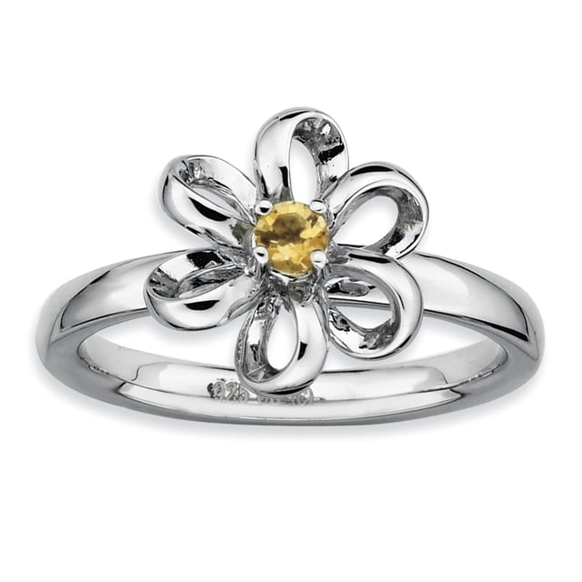 Bague Fleur Citrine Polie en Argent Sterling Stackable Expressions Taille 7