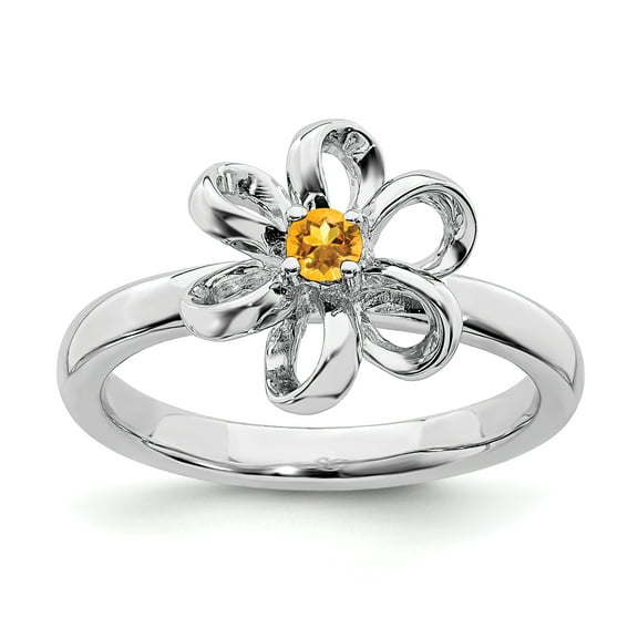 Sterling Silver Polished Citrine Flower Ring
