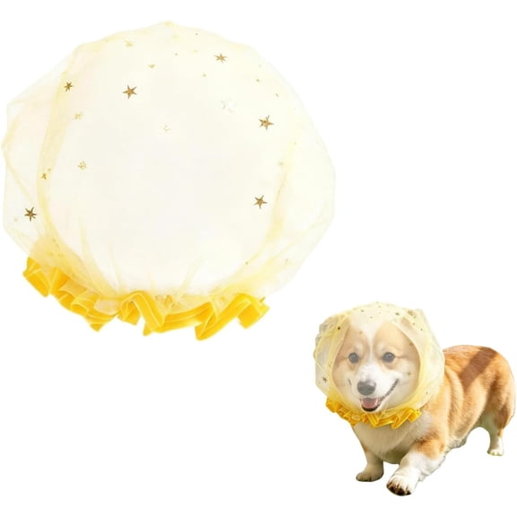 Dog Mesh Head Cover, Breathable Soft Pet Safety Hood for Small Dogs, Dog Muzzles to Prevent Eating Off Ground, Lightweight Anti Eating Protector for Outdoor Walks, Summer Park & Travel (Yellow)