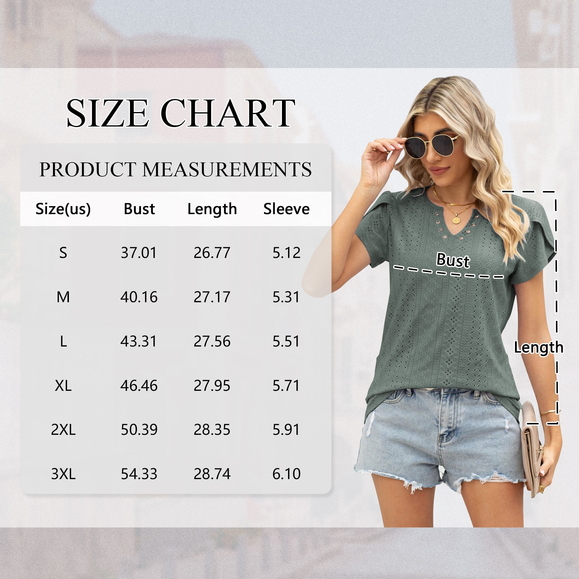 TEMOFON Women Tops Summer T-Shirts Short Sleeve Casual V Neck Tops Dressy Ruffle Sleeve Tunic Tops Cute Loose Ladies Tops Women Blouses Green XL