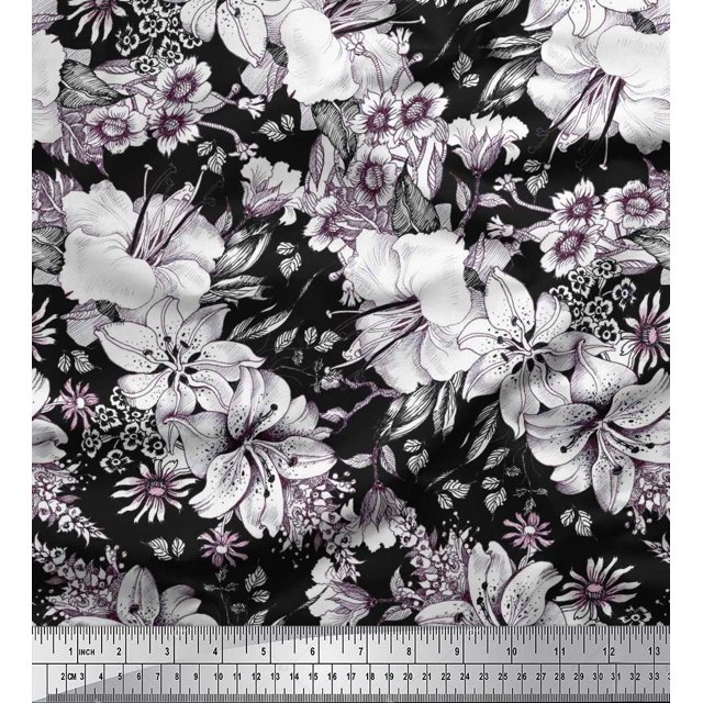Soimoi Rayon Fabric Leaves & Flower Floral Printed Fabric 1 Yard 42 Inch Wide