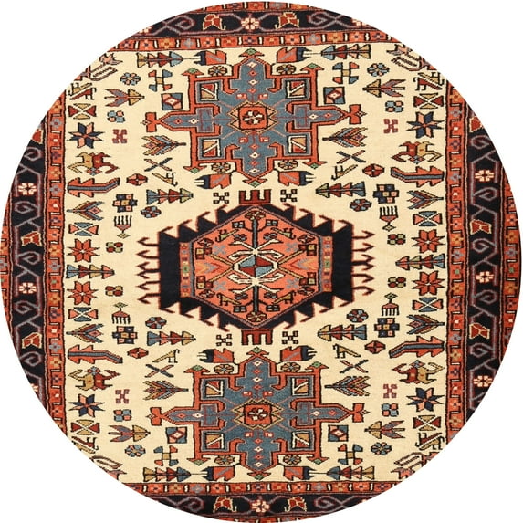 Ahgly Company Machine Washable Indoor Round Traditional Saffron Red Area Rugs, 4' Round
