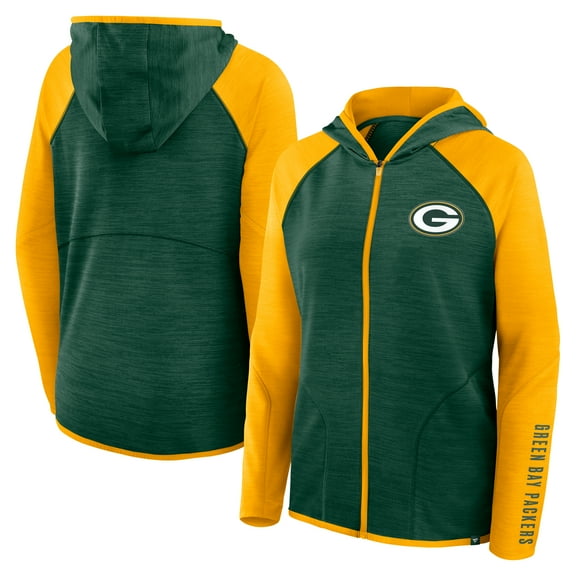 Women's Fanatics Green/Gold Green Bay Packers Redzone End Around Pass Raglan Full-Zip Hoodie