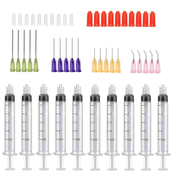 SKYPRO 5mL Luer Lock Syringes with 14ga, 20ga, 21ga, 23ga Blunt Tip Needles, Syringe Caps, and Needle Caps, Disposable, 50 Count
