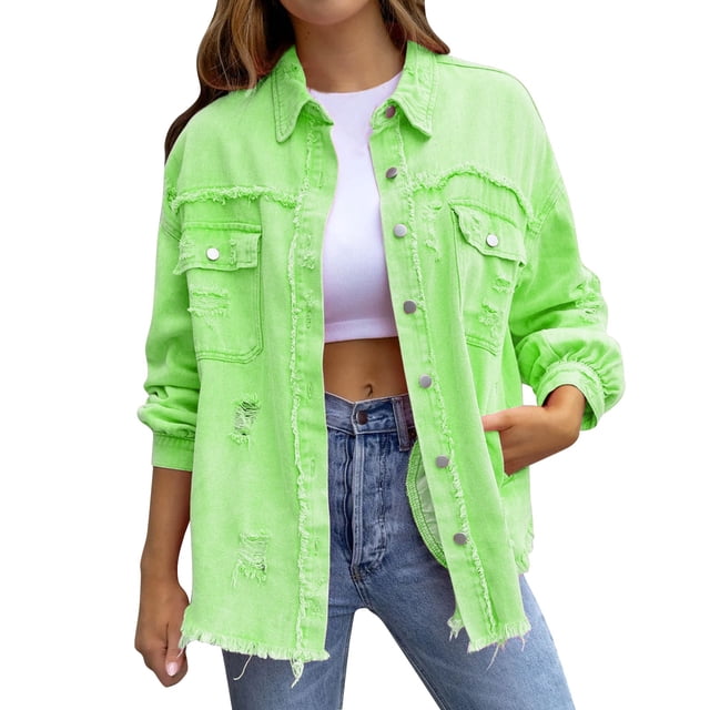 SHIXIAOO Veste en Denim Surdimensionnée Déchirée pour Femme Décontractée Longue Style Boyfriend Veste en Denim Usée Vestes pour Femmes Automne Décontractée Boutonnée Jean à Boutons Vestes d'Été pour Femmes Veste en Denim Légère à Franges