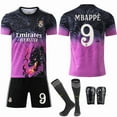 thumbnail image 1 of 2425 Real Madrid Color Dragon Pattern Special Commemorative Edition No. 9 Mbappe 7 Vinicius 5 Bellingham Black and Purple No. 9 with Socks + Protective Gear Set2XL, 1 of 2