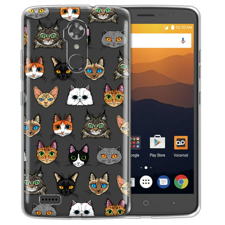 FINCIBO Soft TPU Clear Case Slim Protective Cover for ZTE Max XL N9560, Cat Faces