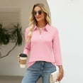 thumbnail image 4 of HCYSFG Womens Relaxed Fit Polo Shirts Notch Neck 3/4 Sleeve Solid Color Button Placket Side Slit Casual Golf Shirt Tops, 4 of 8