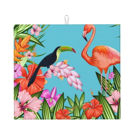 

Pofeuu Tropical Jungle Flamingo Print Ultra Water Absorbent Microfiber Dish Drying Mat Drying Mat for Kitchen Kitchen Counter Accessories