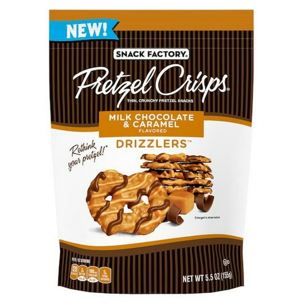 Pretzel Crisps Drizzlers Milk Chocolate Caramel Pretzel Snacks, 5.5 Ounce 12 per Case
