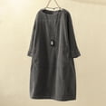 thumbnail image 2 of CEHVOM Robe Décontractée pour Femmes Grande Taille Col Rond Manches Longues en Velours Côtelé avec Poches, 2 of 4