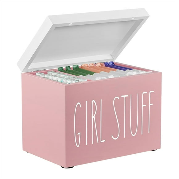 Porta Tampones para BañO, Organizador de Productos Femeninos, Estuche Organizador de Toallas Sanitarias con Tapa Abatible, Organizador de Tampones Week, Color Rosa.