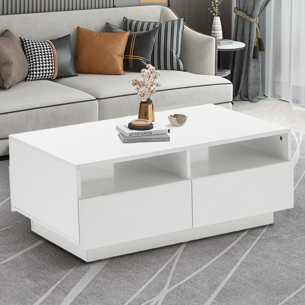 AWOOD Coffee Table for Living Room Modern Side Table Wooden Centre Table White High Gloss Coffee Tea Tables with 4 Drawers Storage for Home Office Furniture