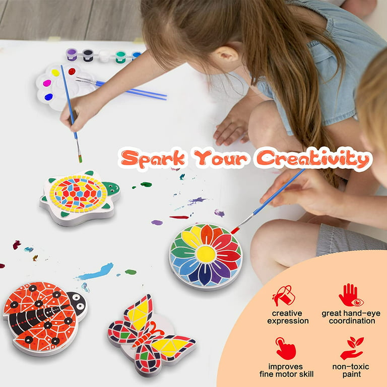 Paint Your Own Stepping Stones For Kids Craft Kit: 5 Pack Arts and Crafts  For Kids Ages 4-8, Art Supplies for Boys Girls Gifts for 3 4 5 6 7 8 9 10  11