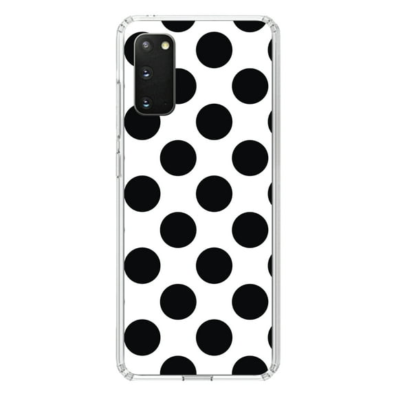 DistinctInk Clear Shockproof Hybrid Case for Galaxy S20 ULTRA / 5G (6.9" Screen) - TPU Bumper, Acrylic Back, Tempered Glass Screen Protector - Black & White Polka Dots
