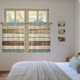 thumbnail image 4 of Farmhouse Teal Brown Kitchen Curtains, Country Ombre Wooden Light Filtering Window Curtain Panels, 2Pcs Rod Pocket Window Treatments Set for RV Dining Room Study Room 42x54 Inches, 4 of 9