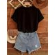 thumbnail image 2 of Elegant Sun & Moon Print Crew Neck T-Shirt for Women, Cotton Knit Fabric, Short Sleeve Regular Fit Top wjavascript:ith Applique Detail, Slight Stretch Pullovers for Spring/Summer/Fall, 2 of 6