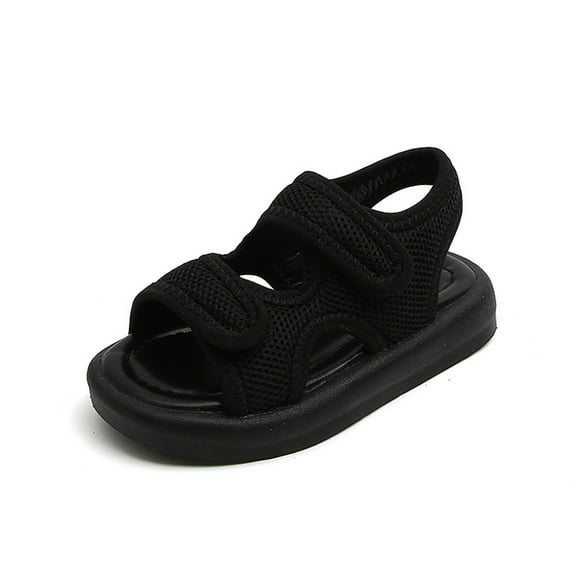 LNMQLPDBS Toddler Girl Sandals Adjustable Double Band Solid Color Soft Soles Boys' Beach Shoes Girls' Sandalswith Mesh Summer Cool Lightweight Breathable Sandals for Outdoor Black 5-5.5 Years