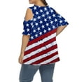 thumbnail image 6 of DEXIO Plus Size American Flag Shirt Women 4th of July Tee Shirt Patriotic USA Cold Shoulder V Neck Tunic Ruffle Sleeve Tee Tops,4X, 6 of 6