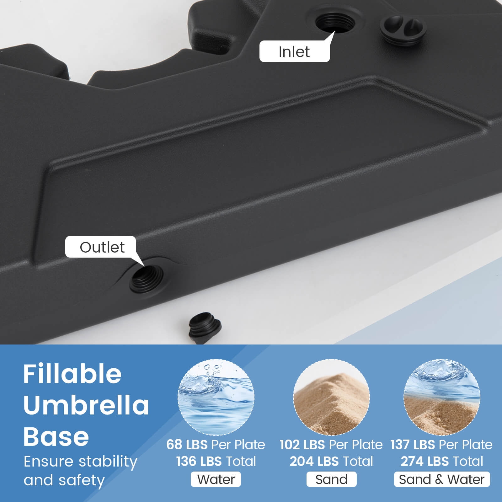 Costway 274 LBS Cantilever Patio Umbrella Base with Handles, Weighted Base for Outdoor