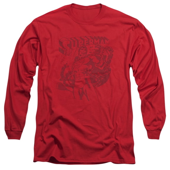 Superman Code Red Long Sleeve Adult 18/1 T-Shirt Red
