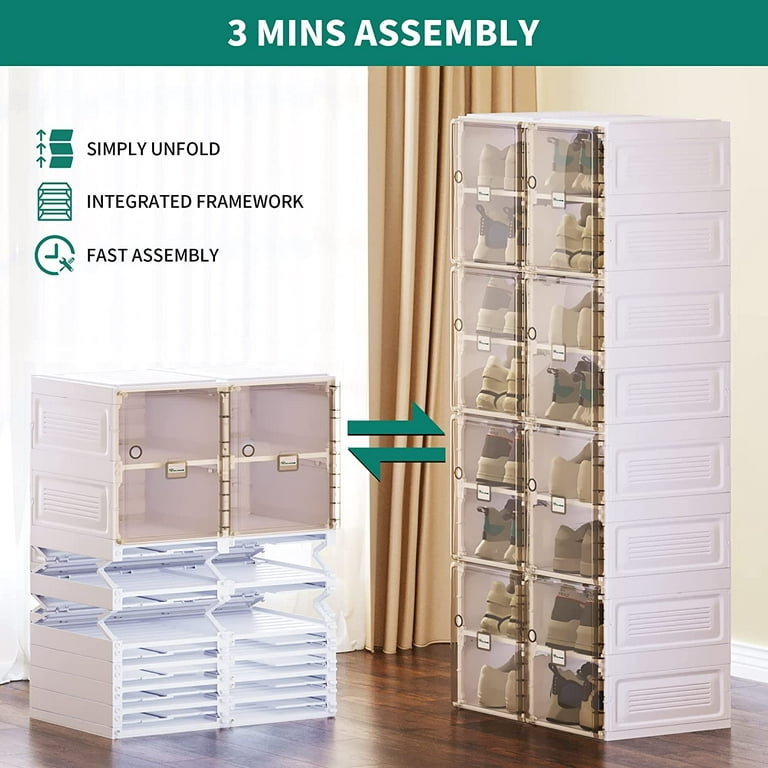 Stackable Shoe Cabinet Transparent Doors Shoe Storage Organizer