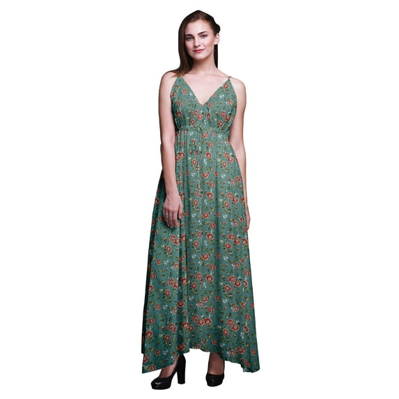 Bimba Floral Women Summer Printed V Neck Long Maxi Dress Holiday Resort Wear-Large