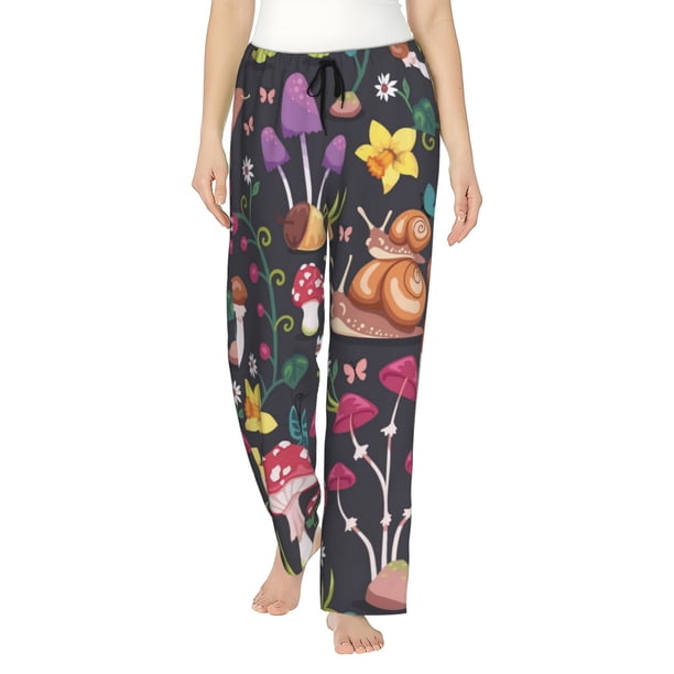 Balery Mushrooms Snails Butterflies Pantalones de pijama para mujer, pijamas ultraligeros, pantalones de estar por casa-Small