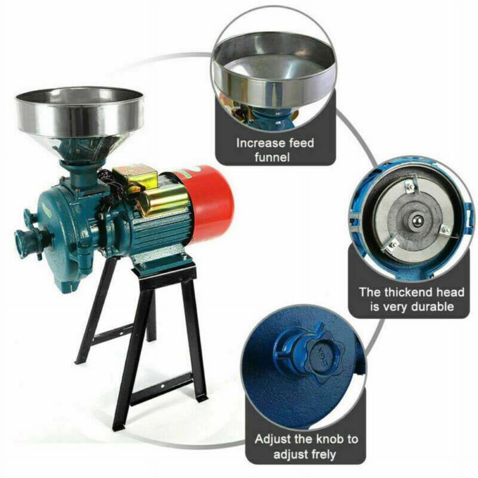 Jacgood 110V 3000W Electric Grain Mill Grinder Corn Grinder, Dry Corn Grain Rice Wheat Feed Grinding Machine with Funnel