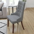 thumbnail image 3 of Merrick Lane Gray Fabric Upholstered Tufted Side Accent Chair with Curved Rear Legs in Mahogany Finish, 3 of 7
