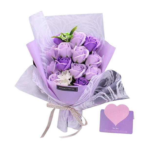 Ramo de regalo de flor de jabón rosa, ramo de jabón, ramo de flores grandes, rosas de jabón, arte para el día de la madre, decoración del hogar, Violeta
