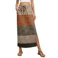 thumbnail image 2 of Women's Maxi Skirt Summer Boho Striped Print Elastic Waisted Drawstring Skirt Casual Beach Long Skirts with Pockets Brown L, 2 of 6